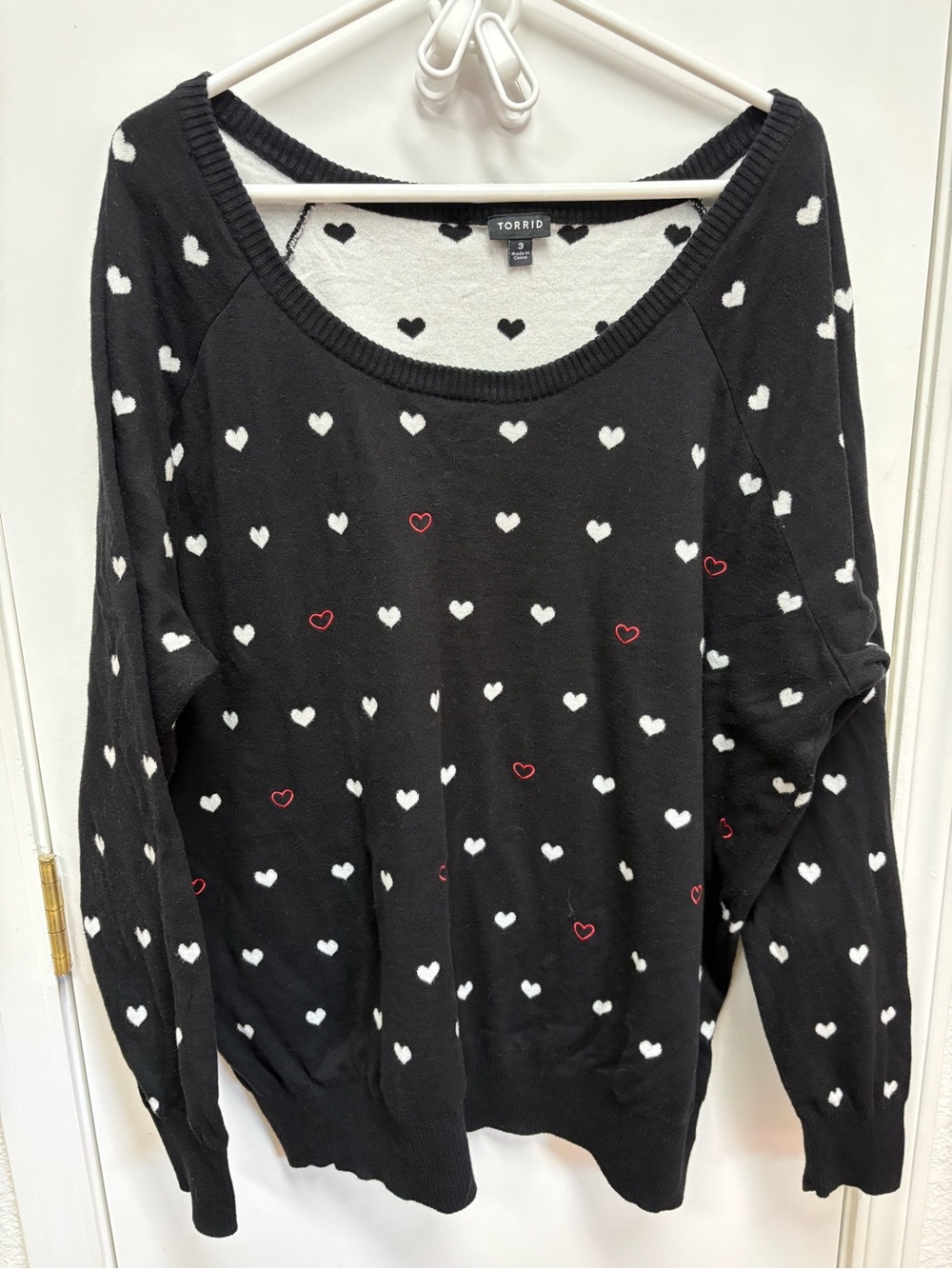 torrid Black Sweater with White and Red Heart Print